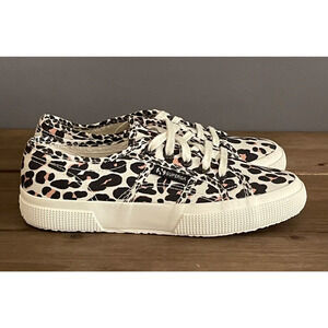 Superga Women's 2750 Sneaker Size 5.5 Light Leopard Print Canvas Lace Up
